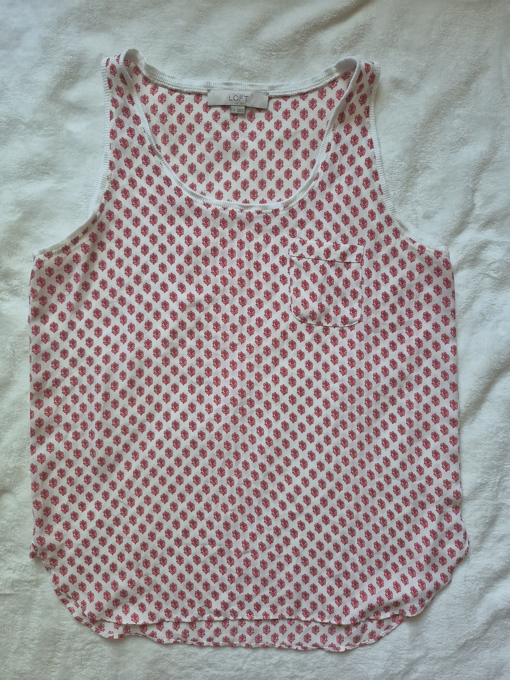 LOFT White Tank Top with Pink Red Floral Print